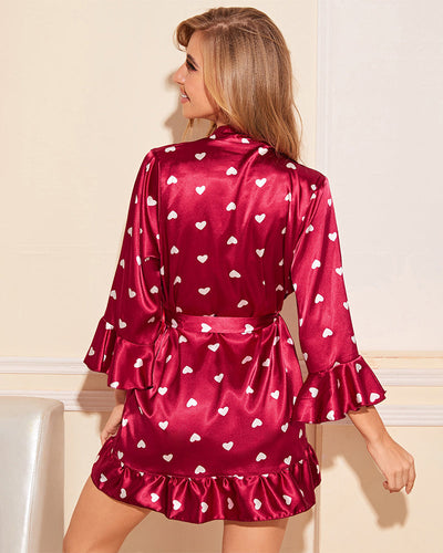 Satin Kimono Robe Shorts 3Pcs Sets