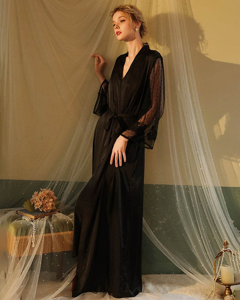Satin Lace Long Sleeve Night Robe