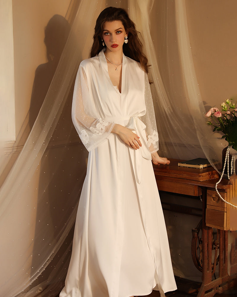 Satin Lace Long Sleeve Night Robe