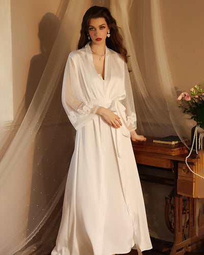 Satin Lace Long Sleeve Night Robe