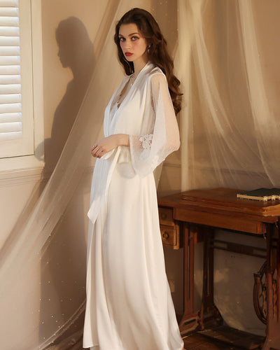 Satin Lace Long Sleeve Night Robe