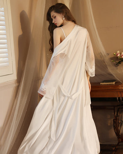 Satin Lace Long Sleeve Night Robe