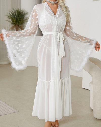 Long Sleeve Sheer Belted Nightgowns