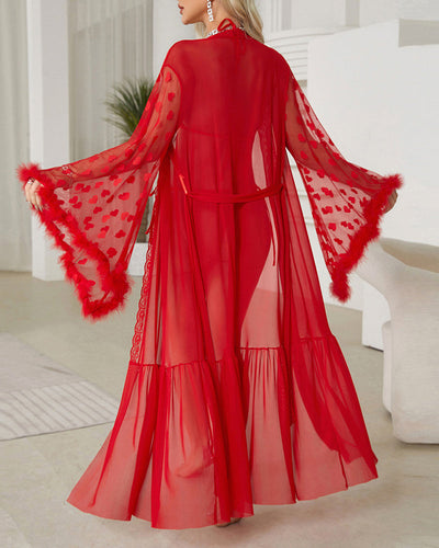 Long Sleeve Sheer Belted Nightgowns