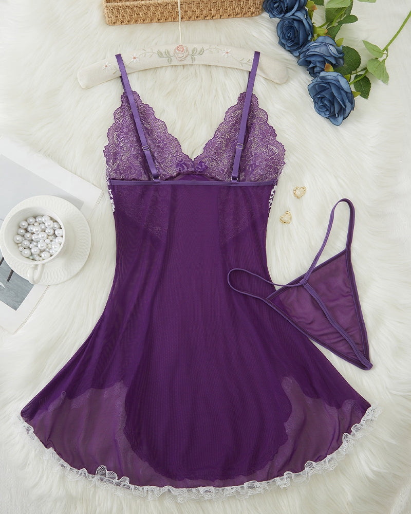 Contrast Lace Asymmetric Babydoll