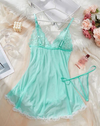 Contrast Lace Asymmetric Babydoll