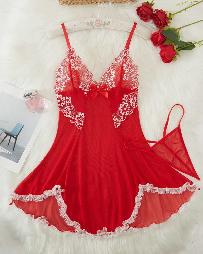 Contrast Lace Asymmetric Babydoll