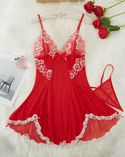 Contrast Lace Asymmetric Babydoll