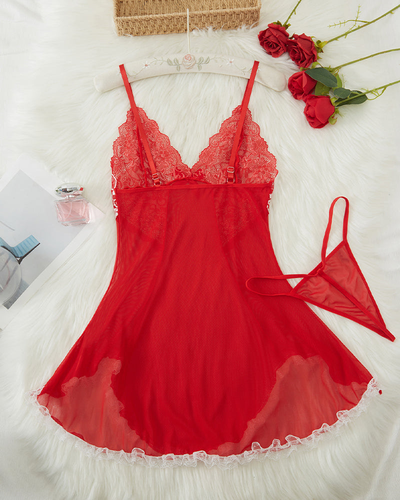 Contrast Lace Asymmetric Babydoll