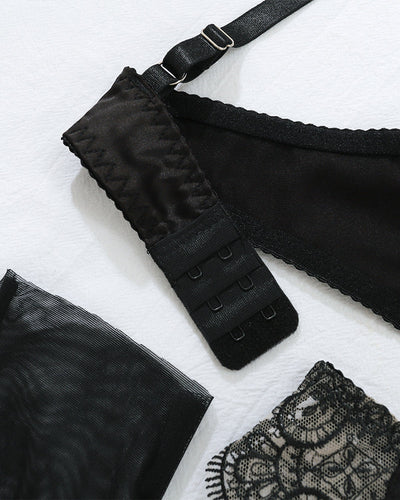 Embroidery Lace Garter Belt Lingerie Set