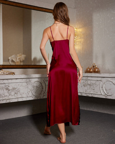 Ice Silk High Slit Long Nightdress