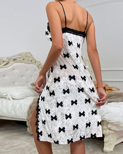 Velvet Lace Stitching Split Nightdress