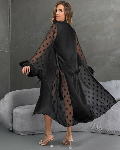 Heart Feather Sleeves Nightgown With Belt