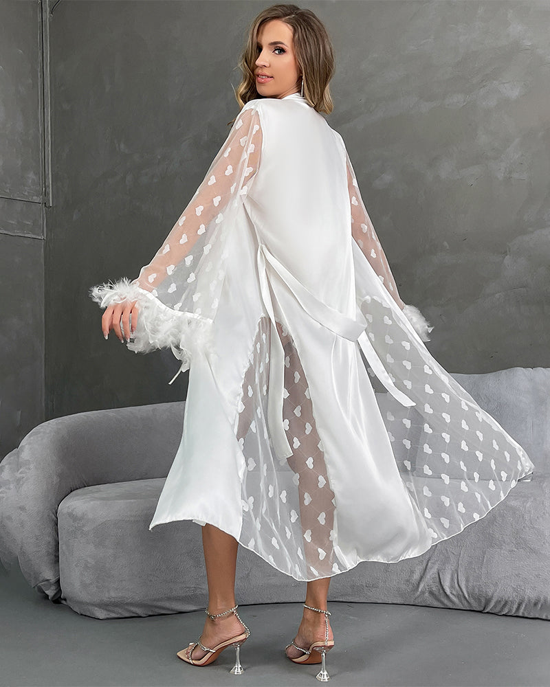Heart Feather Sleeves Nightgown With Belt