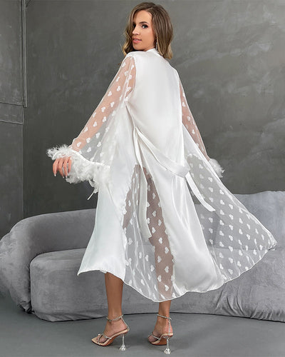 Heart Feather Sleeves Nightgown With Belt