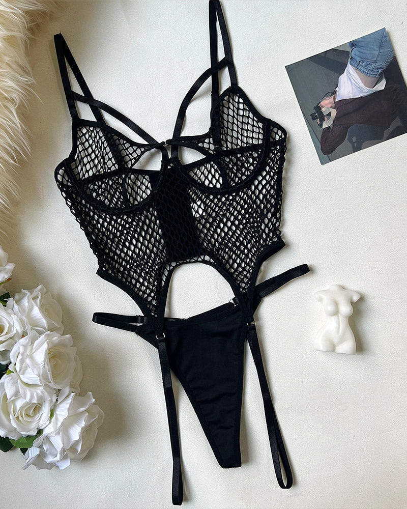 Fishnet See-Through Bodysuit With Panty