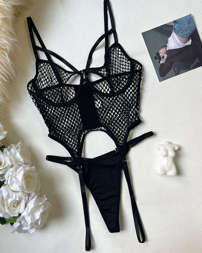 Fishnet See-Through Bodysuit With Panty