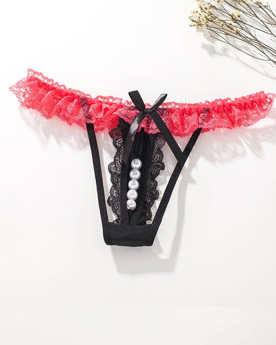 Lace Low-Rise Pearl Thong Panties