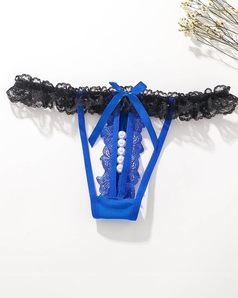 Lace Low-Rise Pearl Thong Panties