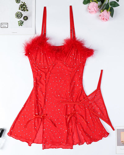 Diamond See-Through Elastic Slit Dress Set