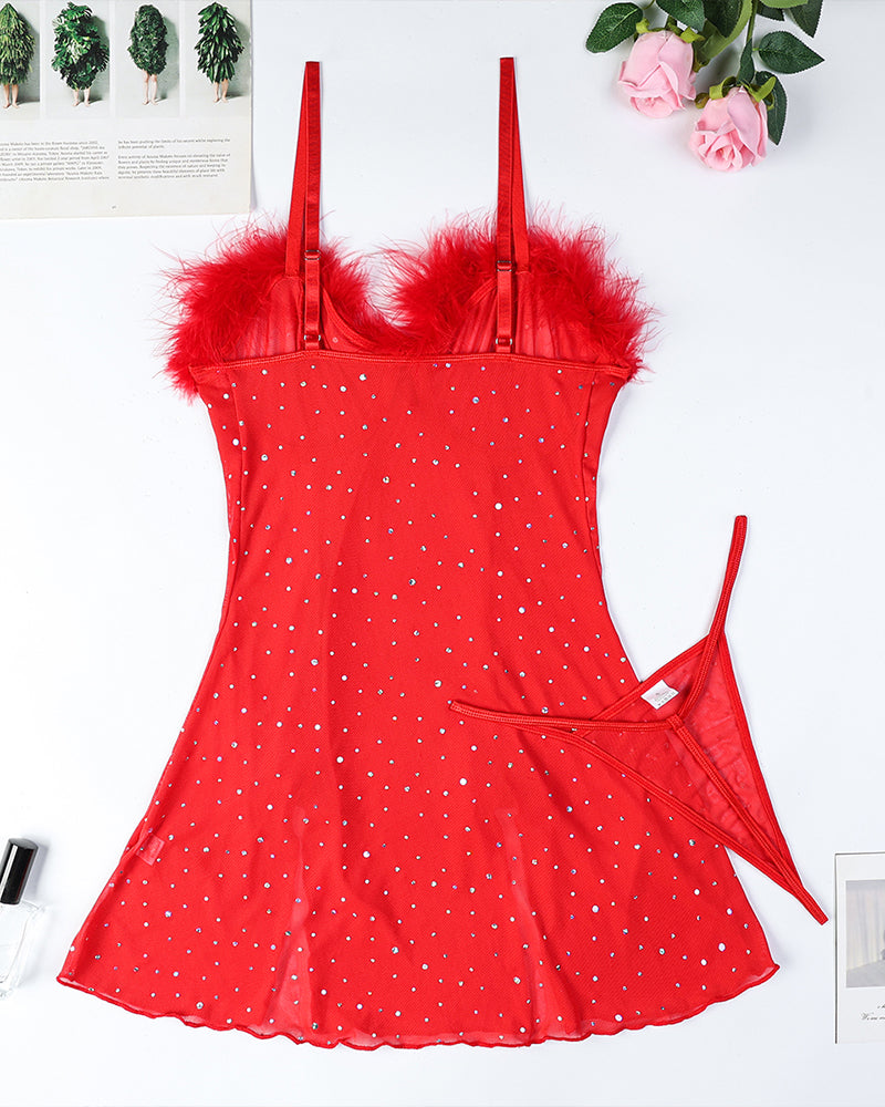 Diamond See-Through Elastic Slit Dress Set