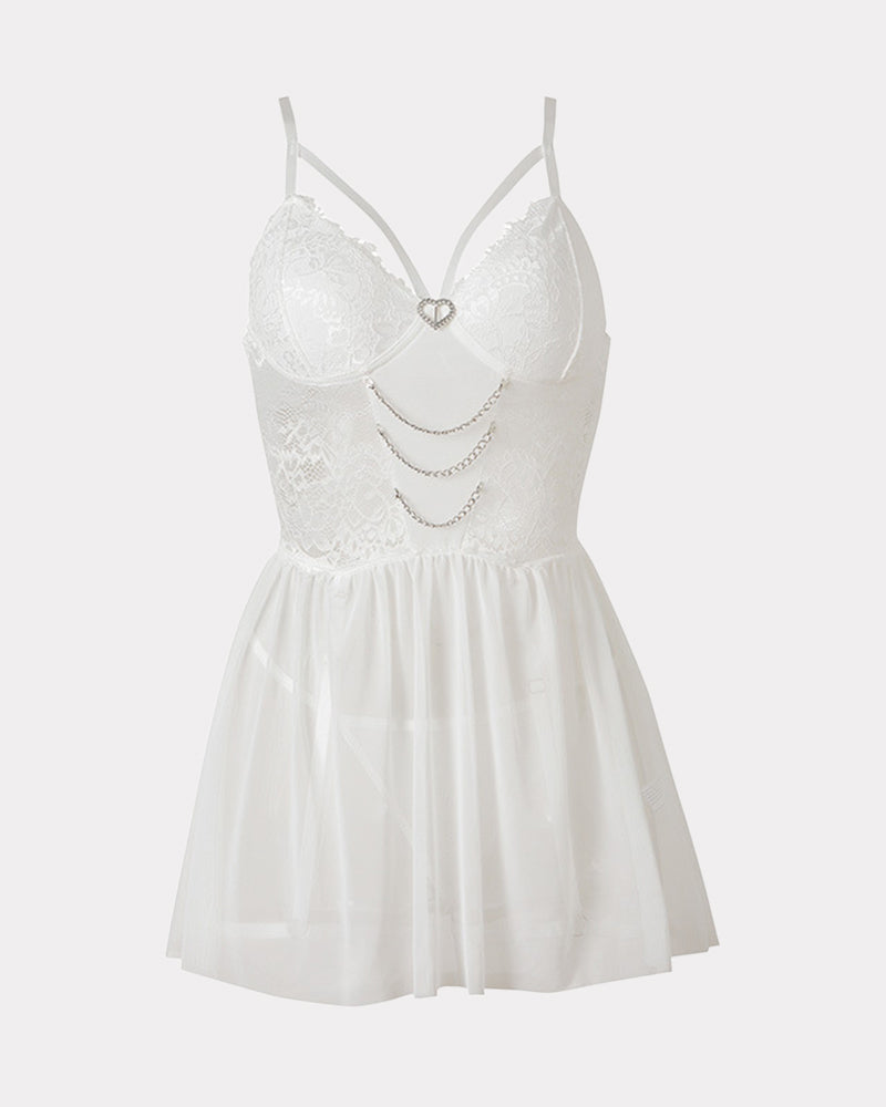 Lace Babydoll Chain Push Up with Garter Belt