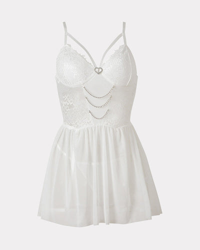 Lace Babydoll Chain Push Up with Garter Belt