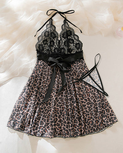 Leopard Lace Halter V Nightdress