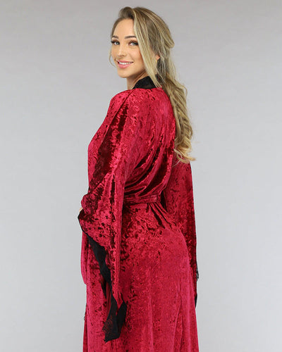 Velvet Belted Robe with Lace Trim