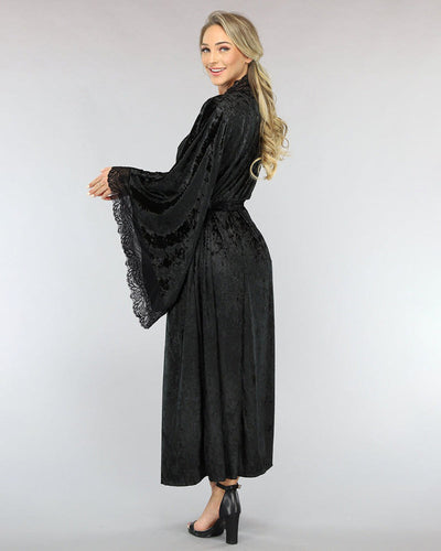 Velvet Belted Robe with Lace Trim