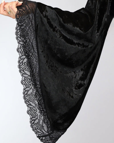 Velvet Belted Robe with Lace Trim