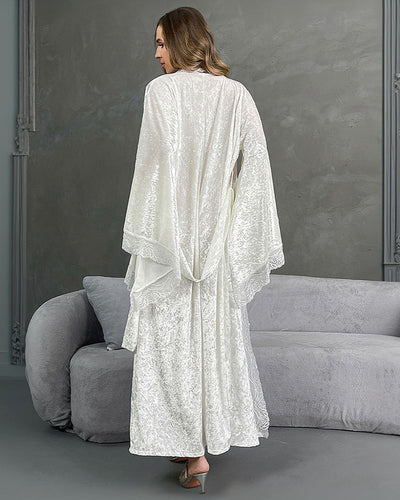 Velvet Belted Robe with Lace Trim