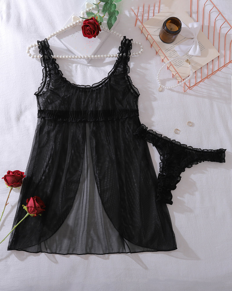 Sheer Mesh Open Front Night Dress Nighty