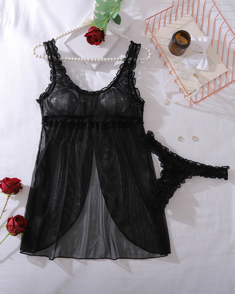Sheer Mesh Open Front Night Dress Nighty