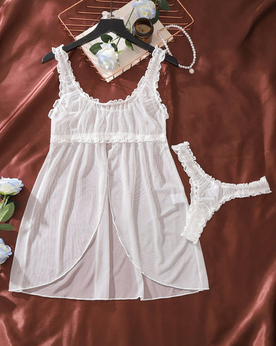 Sheer Mesh Open Front Night Dress Nighty