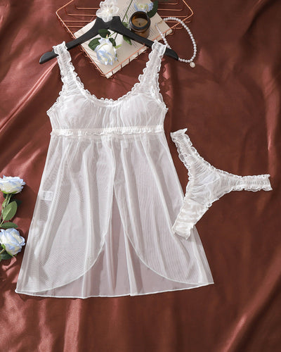 Sheer Mesh Open Front Night Dress Nighty