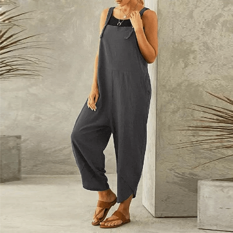 Women's Solid Color Casual Overalls With Pockets