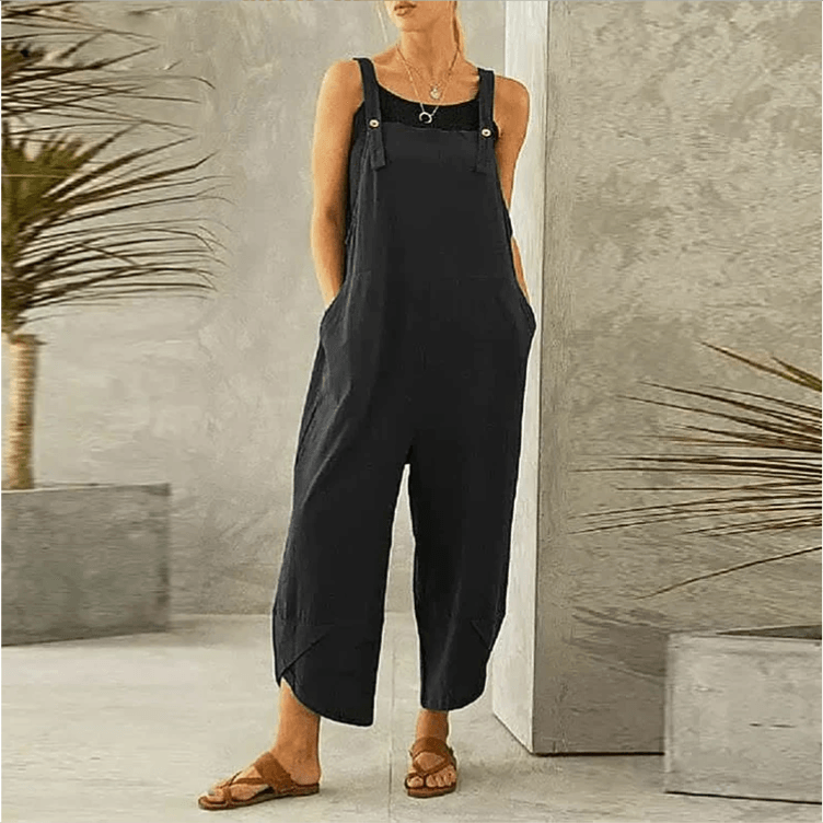 Women's Solid Color Casual Overalls With Pockets