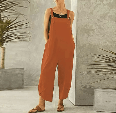 Women's Solid Color Casual Overalls With Pockets