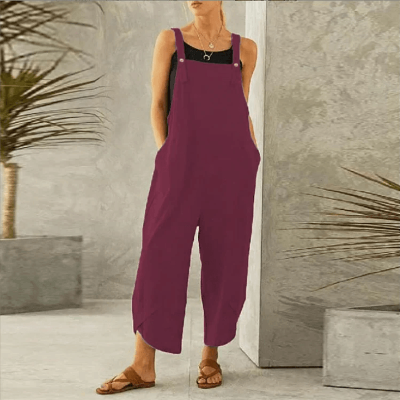 Women's Solid Color Casual Overalls With Pockets