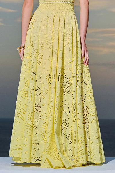 Paris Dreaming Embroidered Lace High Rise Elastic Waist Pocket Maxi Skirt