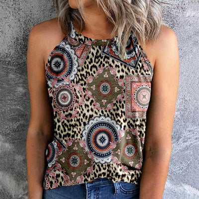 Women's Bohemian Print Vest Stitching Retro Top