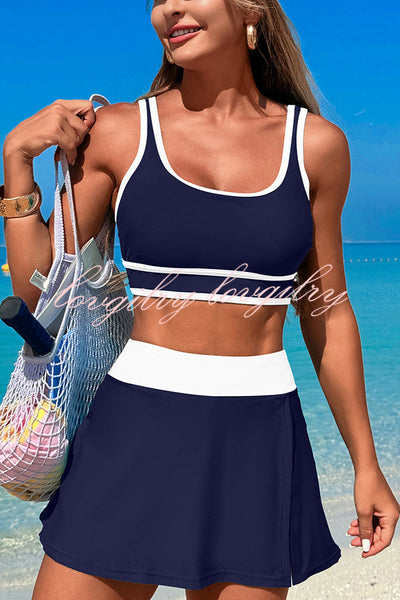 Fashion Contrast Color Stretch Sports Two-piece Bikini Swimsuit