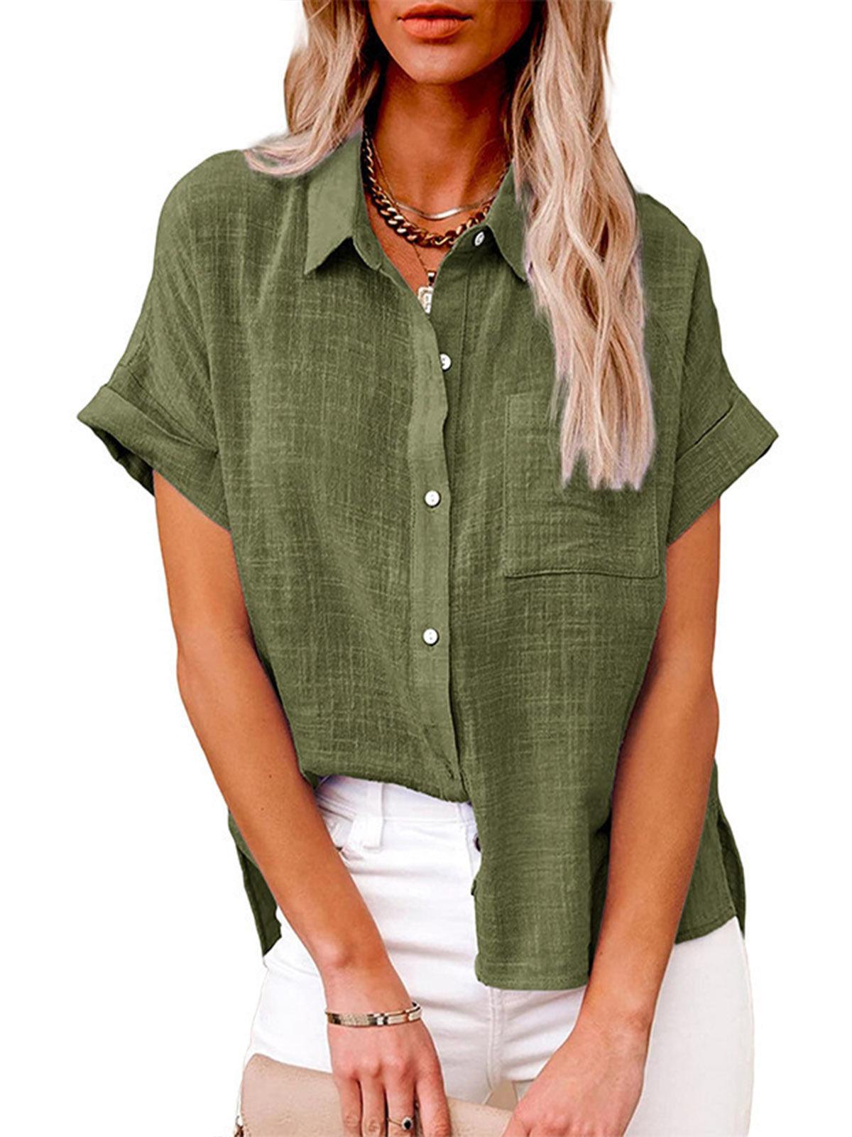 Solid Color Casual Loose Patchwork Shirt