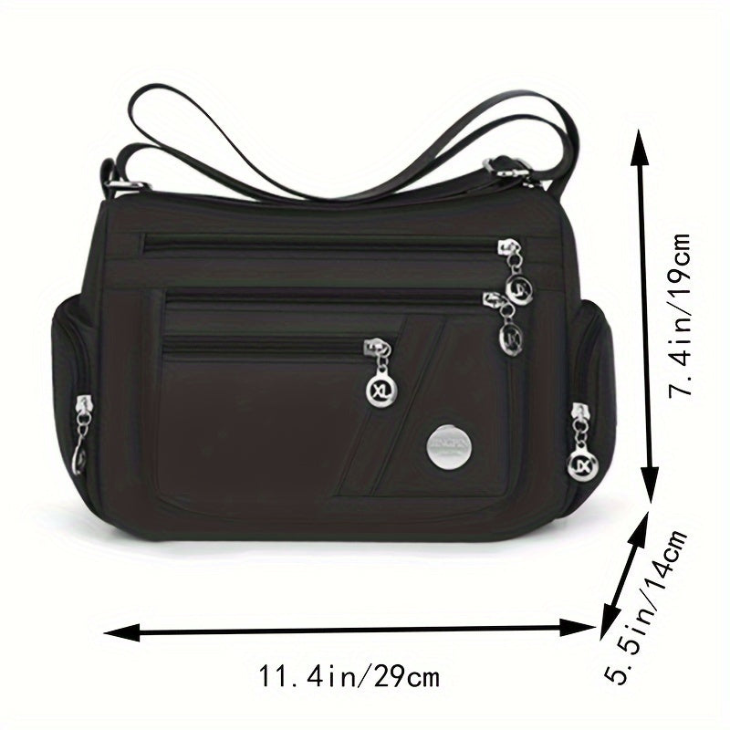 1pc Waterproof Nylon Crossbody Bag - Casual, Studded, Lightweight with Adjustable Strap