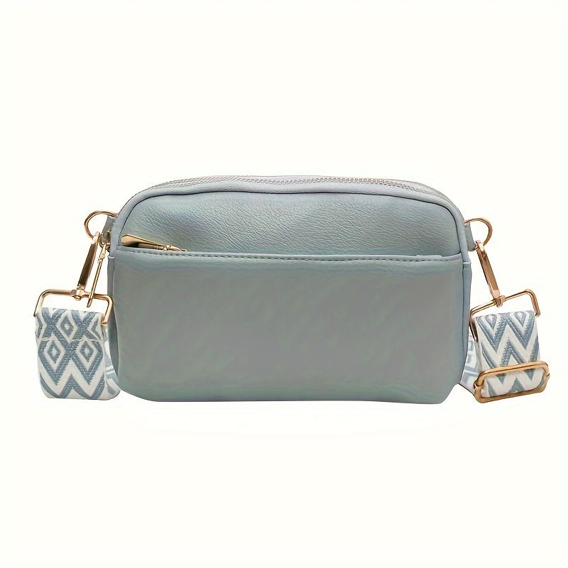 Mini Crossbody Bag - Square PU Leather, Wide Shoulder Strap