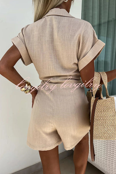 Relaxing Beach Linen Blend Wrap Romper