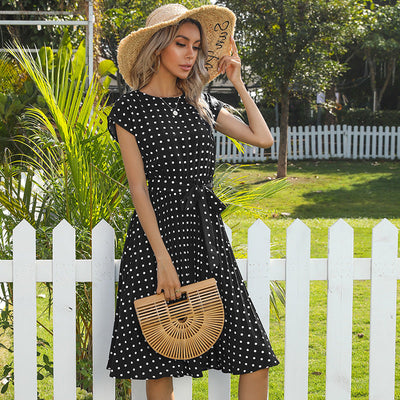 Summer Women Polka Dot Short Sleeve Dress Casual Midi Dresses