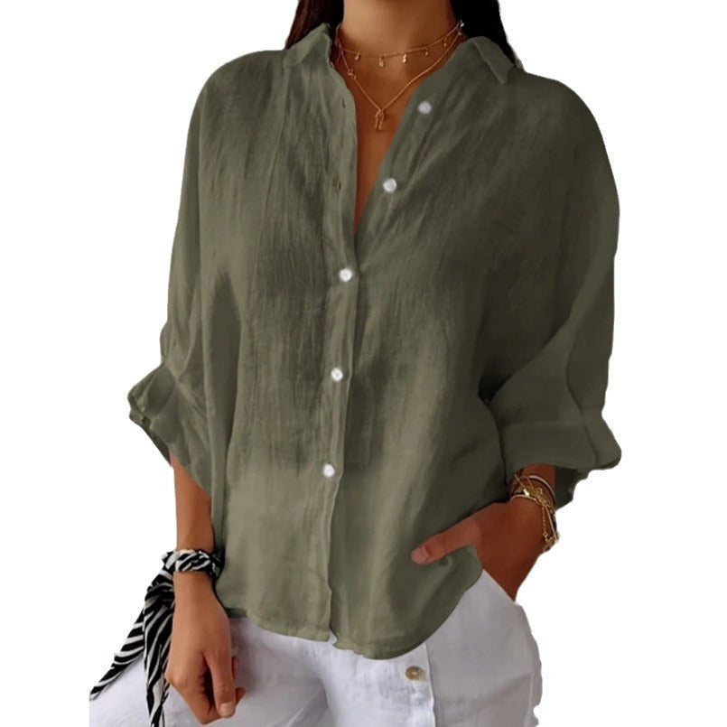 Acewonders™ Casual Charm Cotton & Linen Tie-Back Shirt