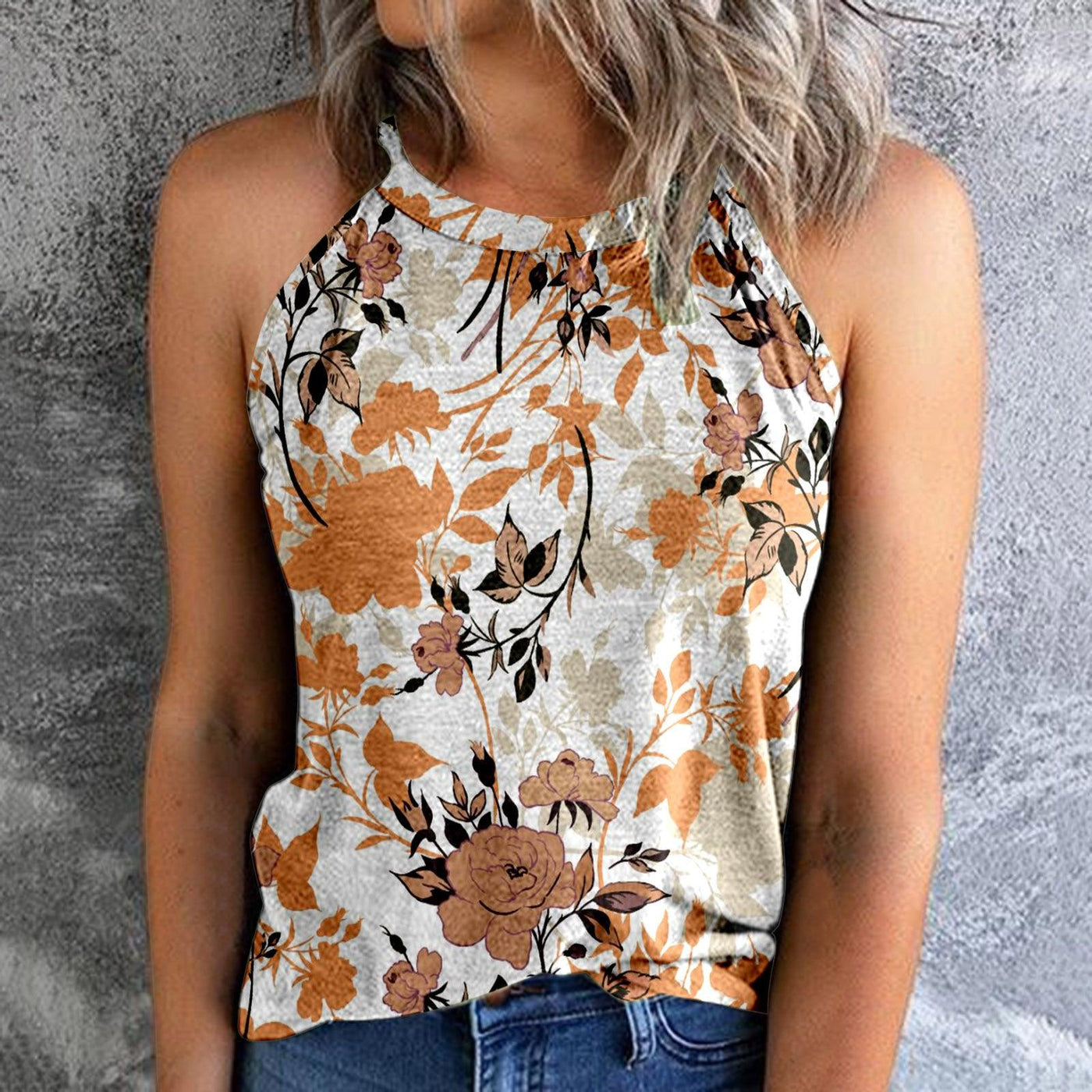 Women's Bohemian Print Vest Stitching Retro Top